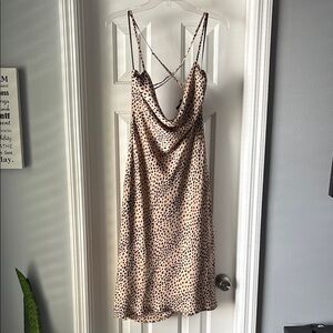 Aakaa Leopard Print Cowl Neck Midi Dress